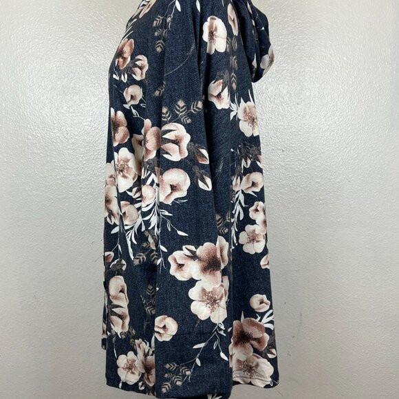 LuLaRoe Amber Hoodie  Blue Floral Print Pullover Shirt Size 3XL - Picture 3 of 6